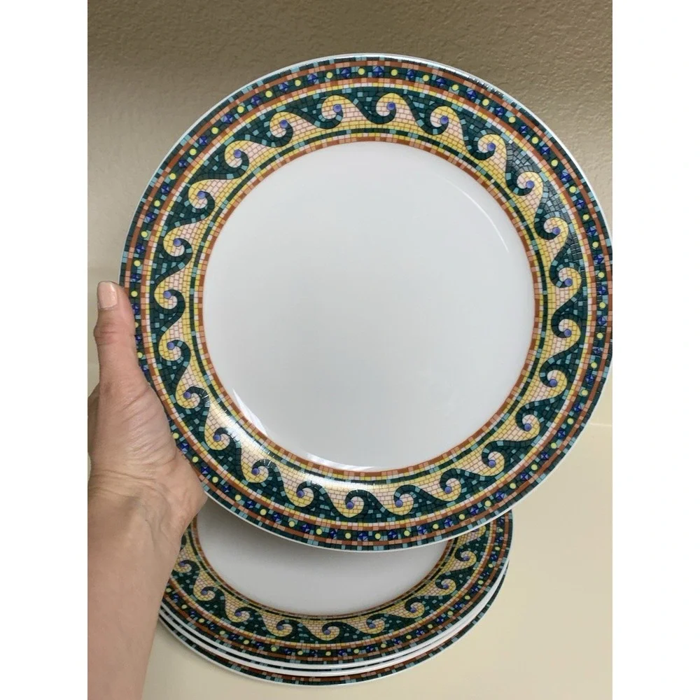 Mosaic by Gabbay GBB13 Dinner Plates  Set Of 4 Geometric Scroll Wave